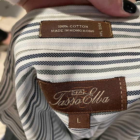 Tasso Elba Blue and Brown Striped Button Down - Picture 3 of 4